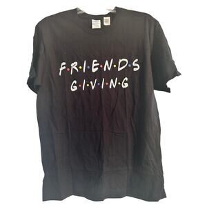 NWT Port & Company Black Unisex Friends Giving T Shirt Short Sleeve Size Medium